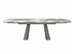 Vente-unique Mesa de comedor extensible para 6 a 10 personas en cerámica, cristal templado y metal bronce - Efecto mármol blanco y gris - FARUDI de Maison Céphy Gris / Blanco Discount