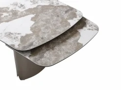 Vente-unique Mesa de comedor extensible para 6 a 10 personas en cerámica, cristal templado y metal bronce - Efecto mármol blanco y gris - FARUDI de Maison Céphy Gris / Blanco Discount