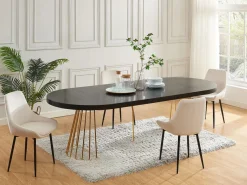 Vente-unique Mesa Extensible|Mesa De Comedor|Mesa de comedor extensible 2 a 12 comensales de MDF y acero - Negro y dorado - FIRELA