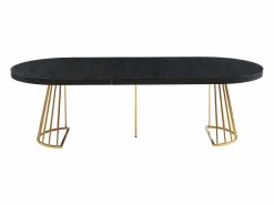 Vente-unique Mesa Extensible|Mesa De Comedor|Mesa de comedor extensible 2 a 12 comensales de MDF y acero - Negro y dorado - FIRELA