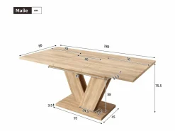 Mesa de comedor extensible - 140/180 x 80 x 75,5 cm - para 4 a 6 personas - Patas en forma de V - estilo minimalista - MDF - natural^Merax Hot