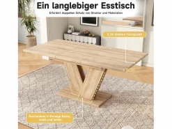 Mesa de comedor extensible - 140/180 x 80 x 75,5 cm - para 4 a 6 personas - Patas en forma de V - estilo minimalista - MDF - natural^Merax Hot