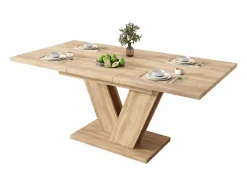 Mesa de comedor extensible - 140/180 x 80 x 75,5 cm - para 4 a 6 personas - Patas en forma de V - estilo minimalista - MDF - natural^Merax Hot