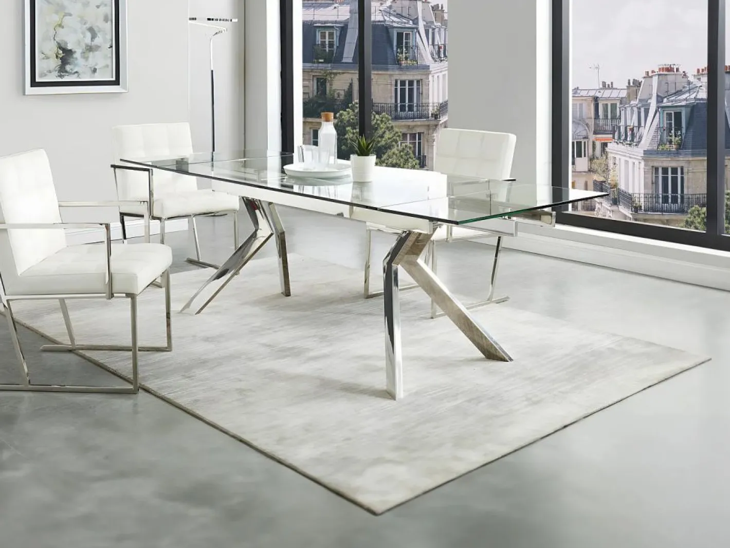 Vente-unique Mesa Extensible|Mesa de comedor extensible de cristal templado y metal - Transparente - VELIKA