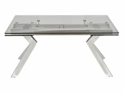 Vente-unique Mesa Extensible|Mesa de comedor extensible de cristal templado y metal - Transparente - VELIKA