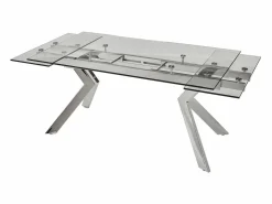 Vente-unique Mesa Extensible|Mesa de comedor extensible de cristal templado y metal - Transparente - VELIKA