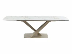 Maison Céphy Mesa de comedor extensible de cerámica y metal - Efecto mármol blanco y beige - MALATA Beige / Blanco Online