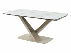 Maison Céphy Mesa de comedor extensible de cerámica y metal - Efecto mármol blanco y beige - MALATA Beige / Blanco Online