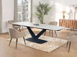 Maison Céphy Mesa de comedor extensible de cerámica y metal - Efecto mármol blanco y negro - MALATA Negro / Blanco Outlet