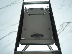 Vente-unique Mesa de comedor extensible para 4 a 6 personas en cerámica, MDF y metal - Efecto mármol blanco y bronce - FEROLA Blanco / Bronce Online