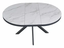Vente-unique Mesa de comedor extensible para 4 a 6 personas de cerámica, MDF y metal - Efecto mármol y antracita - ZALYRA Blanco Online