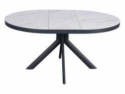 Vente-unique Mesa de comedor extensible para 4 a 6 personas de cerámica, MDF y metal - Efecto mármol y antracita - ZALYRA Blanco Online