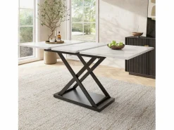 DripeX Mesa de comedor extensible - 6 a 8 personas - Efecto de mármol - MDF+Metal -120/160x80cm Blanco