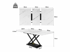 DripeX Mesa de comedor extensible - 6 a 8 personas - Efecto de mármol - MDF+Metal -120/160x80cm Blanco