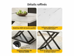 DripeX Mesa de comedor extensible - 6 a 8 personas - Efecto de mármol - MDF+Metal -120/160x80cm Blanco