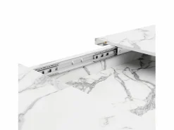 ModernLuxe Mesa de comedor extensible 160x80x66 cm - 6 personas - patas de mesa en forma de estrella - tablero de mesa imitación mármol - Blanco New