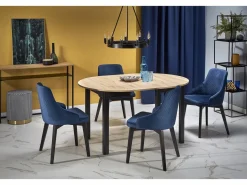 MSO Mesa de comedor industrial redonda extensible con tablero de aspecto roble y patas negras CARENE Negro / Color natural claro Discount