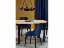 MSO Mesa de comedor industrial redonda extensible con tablero de aspecto roble y patas negras CARENE Negro / Color natural claro Discount