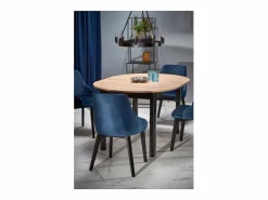 MSO Mesa de comedor industrial redonda extensible con tablero de aspecto roble y patas negras CARENE Negro / Color natural claro Discount