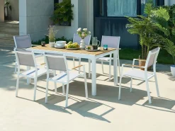 MYLIA Mesa de comedor jardín extensible aluminio poliwood L.170/230 cm - Natural claro - MACILA Blanco Outlet
