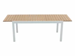 MYLIA Mesa de comedor jardín extensible aluminio poliwood L.170/230 cm - Natural claro - MACILA Blanco Outlet