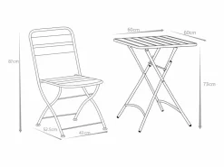 Mesa de comedor jardín plegable de metal - mesa de 60 cm y 2 sillas plegables -^MYLIA