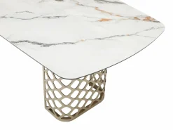 Vente-unique Mesa de comedor para 8 comensales de vidrio templado y cerámica - Efecto mármol blanco y dorado - GOLDENA Blanco / Dorado Best