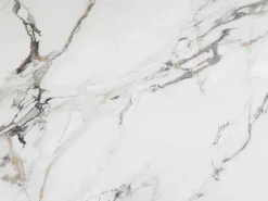 Vente-unique Mesa de comedor para 8 comensales de vidrio templado y cerámica - Efecto mármol blanco y dorado - GOLDENA Blanco / Dorado Best