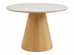 Vente-unique Mesa De Comedor|Mesa de comedor para 4 personas en cerámica y chapado - Efecto mármol blanco y natural - ANTALIZA