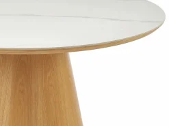 Vente-unique Mesa De Comedor|Mesa de comedor para 4 personas en cerámica y chapado - Efecto mármol blanco y natural - ANTALIZA
