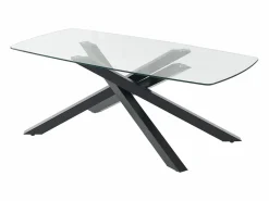 Vente-unique Mesa De Comedor|Mesa de comedor para 8 personas en vidrio templado y metal negro - Transparente - METRILIA