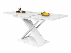 Mesa de comedor rectangular extensible para 4-6 personas, tapa chapada en mármol con patas en forma de X - 118/157x75x76,4cm^Hauss Spole Outlet