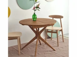 Mesa Extensible|Mesa de comedor redonda extensible 90cm Jubi Roble