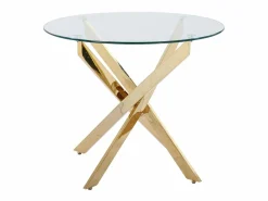 Mesa de comedor redonda para 2 personas de vidrio templado y metal dorado - Transparente - COSIMA^Vente-unique Outlet