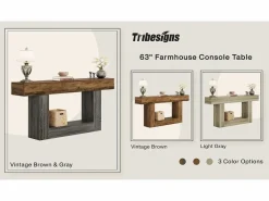 Tribesigns Mesa de consola 160 cm, mesa de entrada de 2 niveles estilo casco rural, mesa de sofá detrás del sofá, color Gris Best