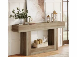 Tribesigns Mesa de consola 160 cm, mesa de entrada de 2 niveles estilo casco rural, mesa de sofá detrás del sofá, color Gris Best