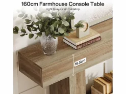Tribesigns Mesa de consola 160 cm, mesa de entrada de 2 niveles estilo casco rural, mesa de sofá detrás del sofá, color Gris Best
