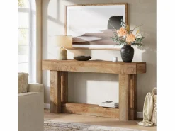 Tribesigns Consola|Mesa de consola de 160 cm, mesa de entrada de dos niveles, mesa auxiliar rectangular de madera detrás del sofá