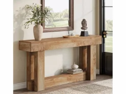 Tribesigns Consola|Mesa de consola de 160 cm, mesa de entrada de dos niveles, mesa auxiliar rectangular de madera detrás del sofá