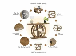 Tribesigns Mesa de consola de 4 niveles, de 108 cm, con base circular, de madera con estanterías de almacenamiento, para salón, pasillo, hogar, de color marrón claro de roble. Marru00f3n Discount
