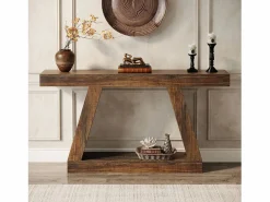 Tribesigns Mesa de consola de 140 x 30 x 80 cm, Mesa auxiliar, Mesa de pasillo, Mesa de consola con espacio de almacenamiento en la entrada Marru00f3n