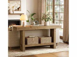 Tribesigns Consola|Mesa de consola de madera sólida de 160 cm, mesa estrecha de doble nivel para el porche de una casa rural, para el pasillo o la entrada.