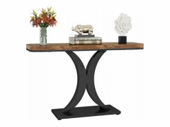 Tribesigns Consola|Mesa de Consola Industrial, Mesa estrecha de vestíbulo de 100 cm con Base geométrica, Mesa auxiliar de Pasillo Rústica para Salón, entrada