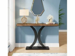 Tribesigns Consola|Mesa de Consola Industrial, Mesa estrecha de vestíbulo de 100 cm con Base geométrica, Mesa auxiliar de Pasillo Rústica para Salón, entrada