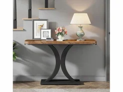Tribesigns Consola|Mesa de Consola Industrial, Mesa estrecha de vestíbulo de 100 cm con Base geométrica, Mesa auxiliar de Pasillo Rústica para Salón, entrada