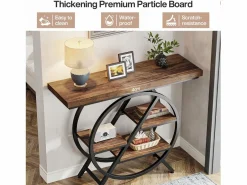 Tribesigns Consola|Mesa de consola, Mesa de entrada de 100 cm con tablero grueso, Mesa de salón industrial, Mesas auxiliares, Marrón rústico