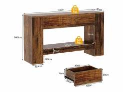 Mesa de consola rústica marrón con 2 cajones, Mesa de consola estrecha de 2 niveles de 140 cm^Tribesigns Clearance
