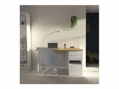 Mesa De Ordenador|Mesa de despacho Kiroba acabado roble gold/blanco, 76cm(alto) 137.5cm(ancho) 67cm(fondo)