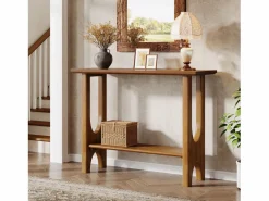 Tribesigns Consola|Mesa de entrada de 105 cm con espacio de almacenamiento, moderna mesa de consola de dos niveles con patas de madera maciza para salón y pasillo