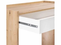 duehome Mesa De Ordenador|Mesa de escritorio con cajón Dess Blanco Artik (Blanco Mate) - Roble Nodi